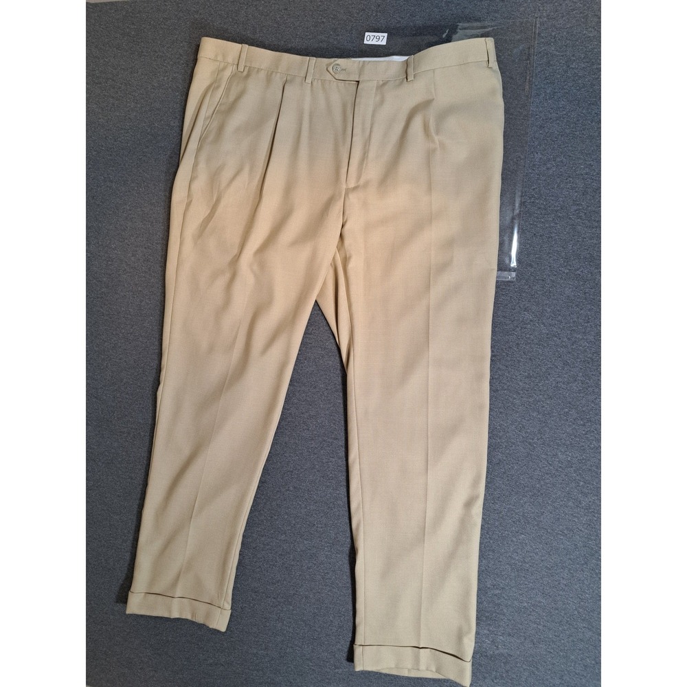 Sean John Mens Pleated Tan Khaki Dress Pants Cuffed 42W x 32L P42W X32L